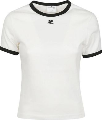 Courr&egrave;ges Signature Contrast T-Shirt - Dames - T-shirts - Wit - M - Tops