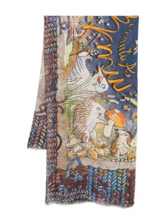 Faliero Sarti animal-print frayed-edge scarf - Blue