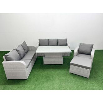 Fimous 8 Seater Poly Rattan Outdoor Garden Furniture Adjustable Lifting Dining or Coffee Table Sofa Set Patio 3 Seater Sofa Reclining Chair 3 Seater Sofa