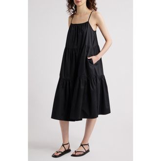 Solid & Striped The Addison Tiered Cotton Sundress in Noir at Nordstrom, Size X-Small