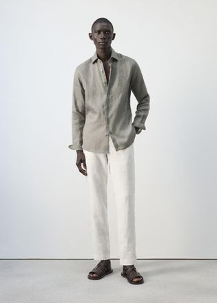 Mango Camicia slim fit 100% lino marrone medio - Uomo - XXL - MANGO MAN