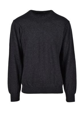 Spadalonga Grey Heathered Wool-Blend Pullover Sweater
