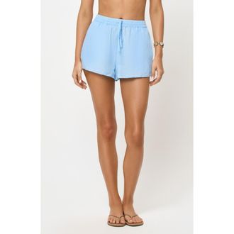 L*Space Rio Linen Cover-Up Drawstring Shorts in Sky Blue at Nordstrom, Size X-Small