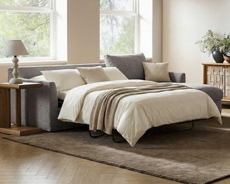 Castlery Agnes Chaise Sectional Sleeper Sofa, Right Facing, Ash, Removable Covers, Hidden Storage for Guests