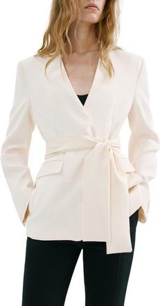 Mango American New York Collarless Tie Waist Jacket with Scarf in Ecru at Nordstrom, Size X-Small