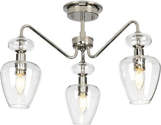Loops 3 Bulb Semi Flush Light Highly Polished Nickel Clear Glass Shades LED E14 40W