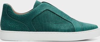 Manolo Blahnik Men & apos;s Agilio Croc-Embossed Leather Slip-On Sneakers