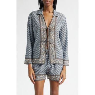 Veronica Beard Eva Tie Front Mixed Paisley Print Top in Blue Jay Multi at Nordstrom, Size 00