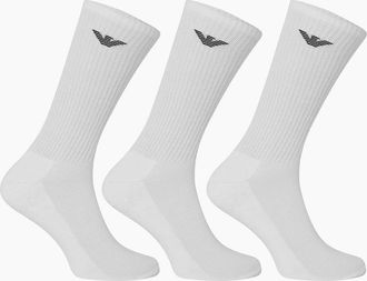 Armani Mens Emporio Armani CC300 Mens Crew Socks Everyday Sports Cotton 3 Pack Trainer Socks - White - Size: One size/8.5/15.5/16/9/7/14/7.5/14.5/8/15/5.5/1