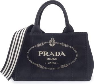 Prada Canapa Black Canvas Shoulder Bag Tote Bag (Pre-Owned)