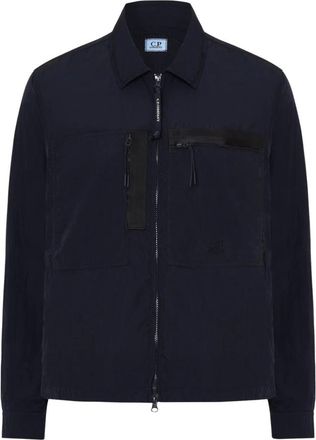C.P. Company Chrome Full Zip Logo Overshirt Jas - Heren - Zomerjassen - Blauw - L - Jassen
