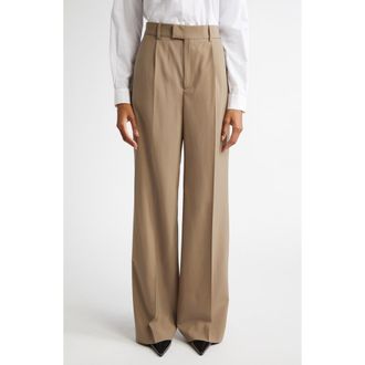 R&oacute;he Relaxed Single Pleat Virgin Wool Pants in Khaki at Nordstrom Rack, Size 12 Us / 44 Eu