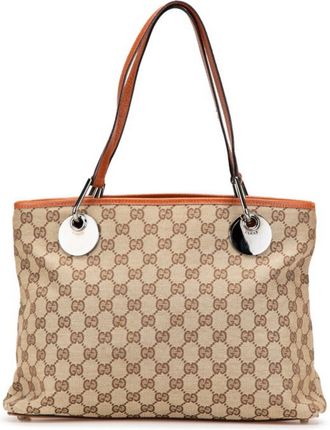 Gucci Beige Brown Canvas Leather Shoulder Bag Tote Bag (Pre-Owned)