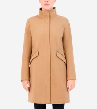 Cole Haan Womens Soft Twill Zip-Up Coat - Beige Size 14