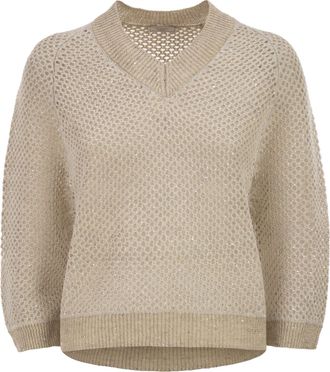 PESERICO Peserico V Neck Mesh Top In Linen And Cotton