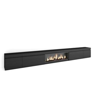 Skraut Home Mueble tv efecto madera negro 368x35x45cm chimenea efecto fuego