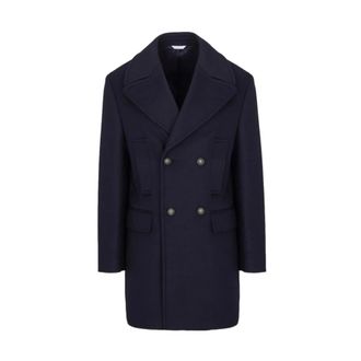 Manuel Ritz Double-Breasted Coats, male, Blue, Size: 2XL Flap Pocket Double-Breasted Coat