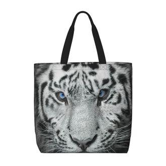 Generic Women Handbag Black White Tiger Ladies Shopping Shoulder Bag Reusable Folding Shopping Bags, For Holiday, Daily, Graduation, Christmas, Wedding