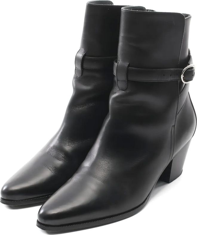 Celine Short Boots Leather Belt Pointed Toe Logo 36 Black Celine 55mm belt-detail leather ankle boots - women  main image 4
