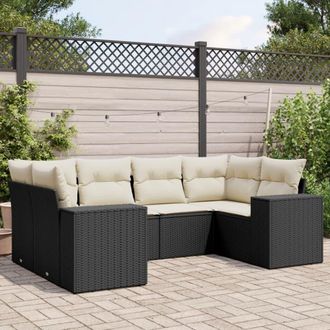 vidaXL Vidaxl - Set De Sof&aacute;s De Jard&iacute;n 6 Piezas Y Cojines Rat&aacute;n Sint&eacute;tico Negro