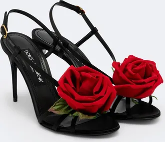 Dolce & Gabbana Floral-appliqu&eacute; satin slingback sandals