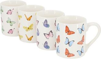 Gibson Home Butterfly Wings 4 Piece 18 Ounce Stoneware Mug Set in White at Nordstrom
