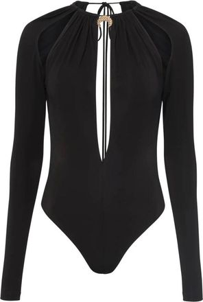 Marine Serre Tops, Dames, Zwart, M, Draped Jersey Ls Crewneck Top