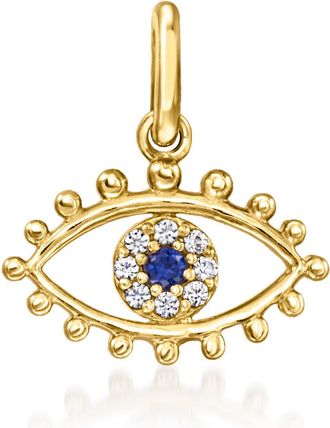 RS Pure by Ross-Simons Sapphire Evil Eye Charm With Lab-Grown Diamonds in 14kt Yellow Gold