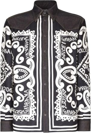 Dolce & Gabbana Grafische Print Denim-Trim Overhemd - Heren - Spijkeroverhemden - Zwart - XL - Denim - Overhemden