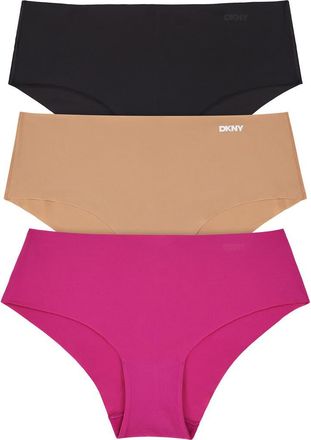DKNY Litewear Cut Anywhere Assorted 3-Pack Hipster Briefs in Black/glow/Fuchsia at Nordstrom, Size X-Large