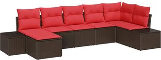 vidaXL Conjunto De Sof&aacute; De Jard&iacute;n 7 Uds. Marr&oacute;n Y Rojo Rat&aacute;n Sint&eacute;tico Vidaxl