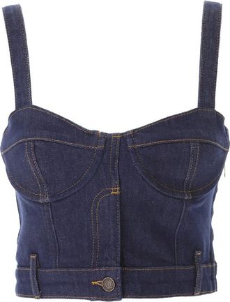 Moschino Denim Crop Top - Dames - Tops zonder mouwen - Blauw - L - Denim - Tops