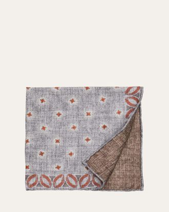 Brunello Cucinelli Mens Silk Floral Print Pocket Square