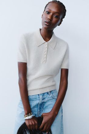 Maeve 100% Brushed Cashmere Polo Sweater