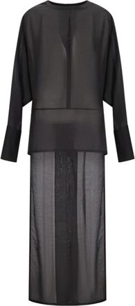 Darkpark Marine Keyhole Neckline Voile Shirt - Dames - Maxi kleedjes - Zwart - S - Polyester - Kleedjes