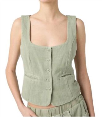 Blank NYC Button-Up Fitted Crop Vest In Desert Sage