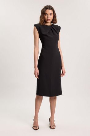Karen Millen Womens Tailored Sleeveless Neck Detail Pencil Midi Dress - Black - Size 14 UK