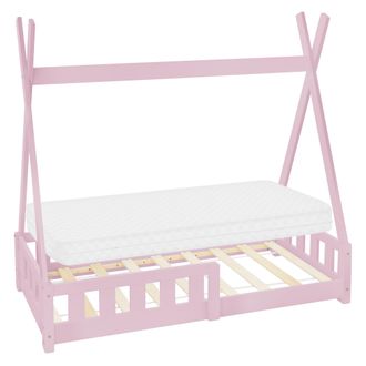 ML Design Ml-design - Cama Infantil Tipi Rosa Con Colch&oacute;n 70x140 Cm Protecci&oacute;n Antica&iacute;da Y Somier Estructura Listones De Madera Maciza De Pino Para Ni&ntilde;as Y Ni&ntilde;o