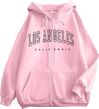 Generic Womens Los Angeles Print Preppy Plain Hoodies Vintage Los Angeles California College Personalized with Hood Sweatshirts for Teens Girls Graphic Zip Up