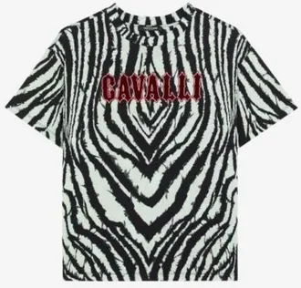 Roberto Cavalli Zebra Print Logo Cotton T-Shirt, Size X-Small
