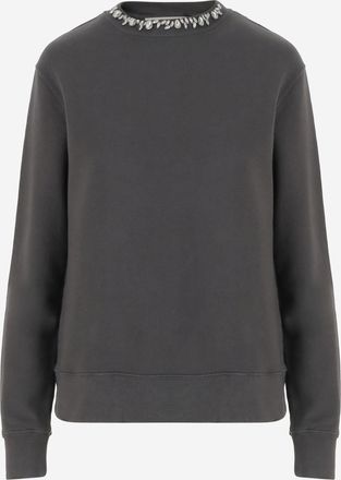 Golden Goose Womens Cotton Sweatshirt With Crystals, Grey Sweatshirts Sweater