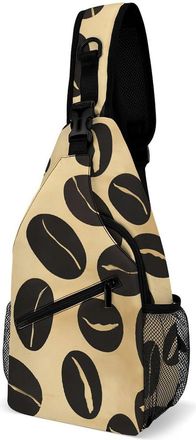 Generic Coffee Beans Pattern Unisex Shoulder Bags Casual Crossbody Chest Bag Sling Backpack for Hiking Cycling Travel
