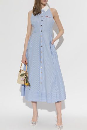 Self Portrait Dress With A Striped Pattern, Womens, Blue