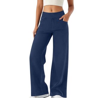 Generic Women Denim Wide Leg Jeans, Slimming High Waisted Stretchy Baggy Trendy Tummy Control Straight Leg Pants Denim Pants with Pockets, Straight Tube, Loos