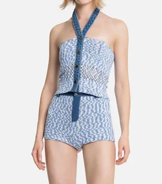 My Beachy Side Muse Crochet Mini Shorts In Blue