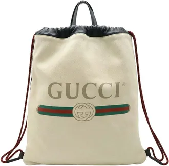 Gucci White Leather Drawstring Backpack 2Way (Authentic Pre-Loved)
