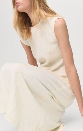 Mango Side Ruched A-Line Midi Dress in Ecru at Nordstrom, Size 10
