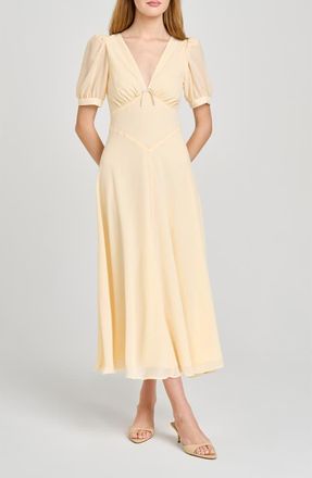 Wayf Juliana Short Sleeve A-Line Midi Dress in Butter at Nordstrom, Size X-Small