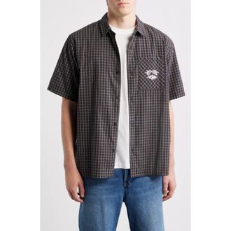 Rip Curl Liquid Trips Check Short Sleeve Button-Up Shirt in Washed Black at Nordstrom, Size Xx-Large