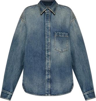 Balenciaga Overhemden, Dames, Blauw, M, Denim, Denim shirt met vintage effect